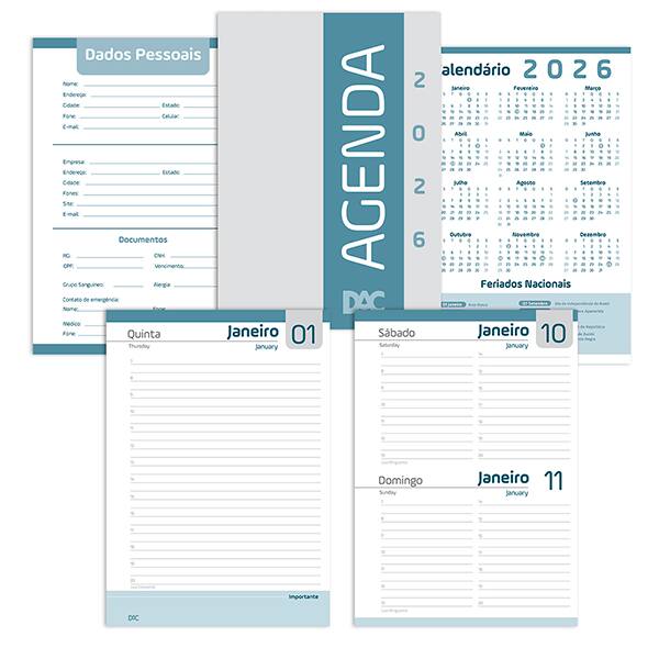 Agenda diária 2026, Azul e Cinza, A5, 4543, DAC - PT 1 UN