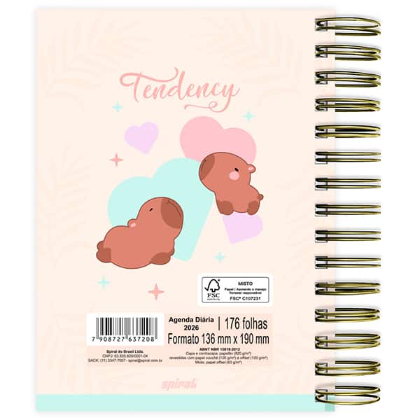 Agenda diária 2026, Capivara, 176 Folhas, 2637208, Spiral Ten - PT 1 UN