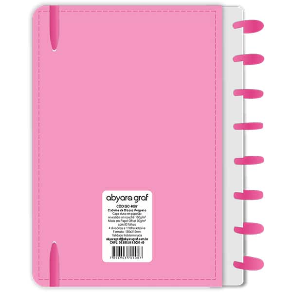 Caderno de disco P, 80 folhas 155 x 215mm, Be Happy, Rosa, 4087, Abyara - PT 1 UN