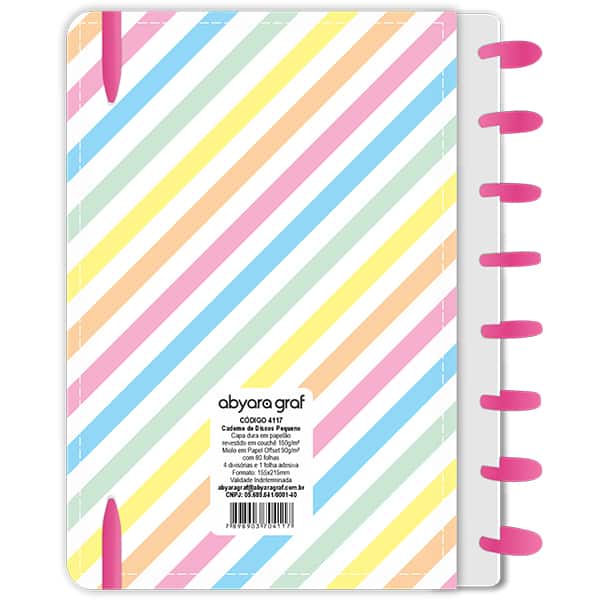 Caderno de disco P, 80 folhas 155 x 215mm, Rainbow colorido, 4117, Abyara - PT 1 UN