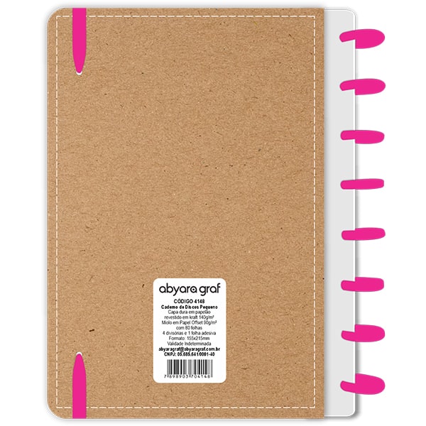 Caderno de disco P, 80 folhas 155 x 215mm, Kraft, Rosa, 4148, Abyara - PT 1 UN