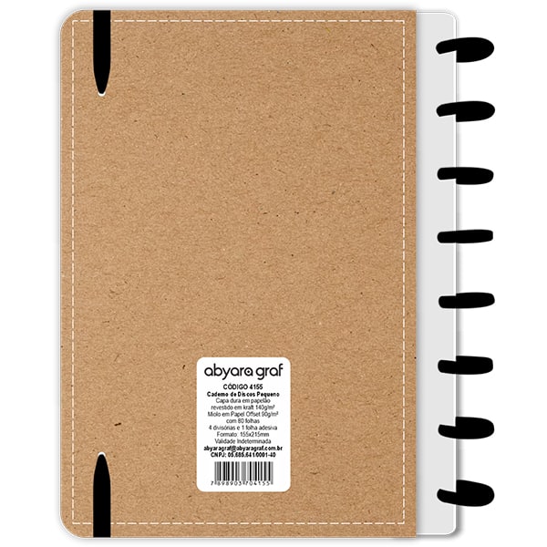 Caderno de disco P, 80 folhas 155 x 215mm, Kraft, Preto, 4155, Abyara - PT 1 UN