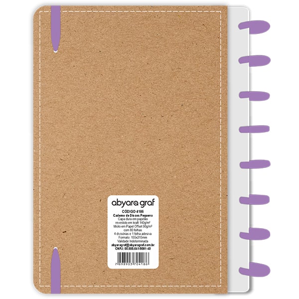 Caderno de disco P, 80 folhas 155 x 215mm, Kraft, Lilás, 4186, Abyara - PT 1 UN