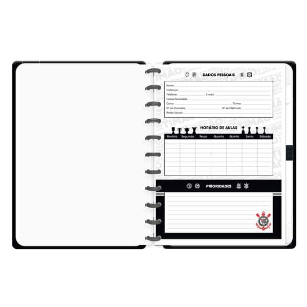 Caderno de Disco Corinthians Grande (200×275 mm) com 80 Folhas Pautadas Gramatura 90g Spiral Sccp - PT 1 UN
