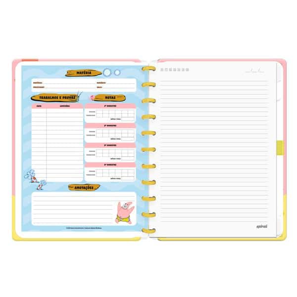 Caderno de Disco Bob Esponja Grande (200×275 mm) com 80 Folhas Pautadas Gramatura 90g Spiral Bob - PT 1 UN