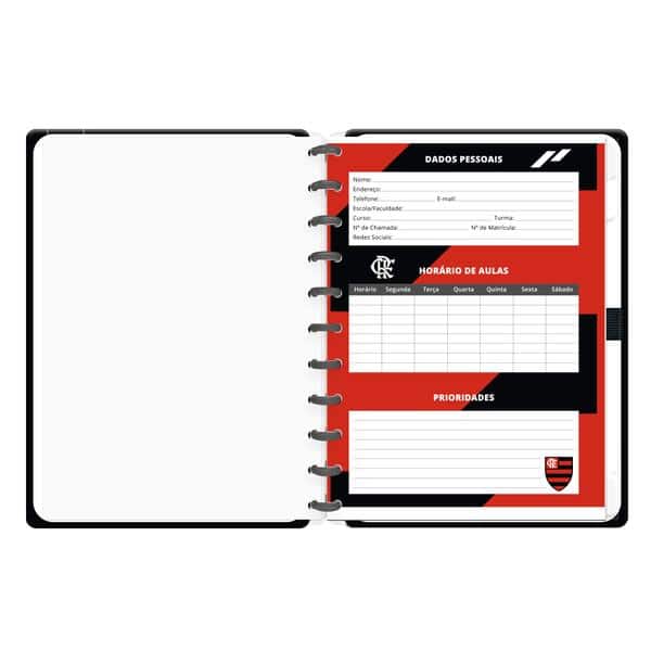 Caderno de Disco Flamengo Grande (200×275 mm) com 80 Folhas Pautadas Gramatura 90g Spiral Fla - PT 1 UN