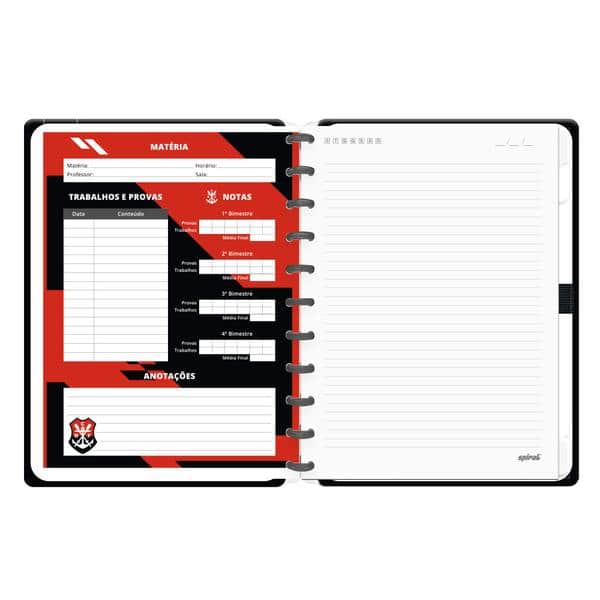 Caderno de Disco Flamengo Grande (200×275 mm) com 80 Folhas Pautadas Gramatura 90g Spiral Fla - PT 1 UN