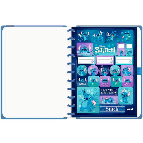 Caderno de Disco Caoa Premium com Flocagem Disney Stitch Grande (200×275 mm) com 80 Folhas Pautadas Gramatura 90g Spiral Ds - PT 1 UN