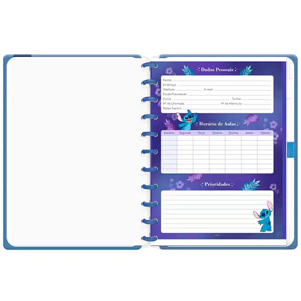 Caderno de Disco Caoa Premium com Flocagem Disney Stitch Grande (200×275 mm) com 80 Folhas Pautadas Gramatura 90g Spiral Ds - PT 1 UN