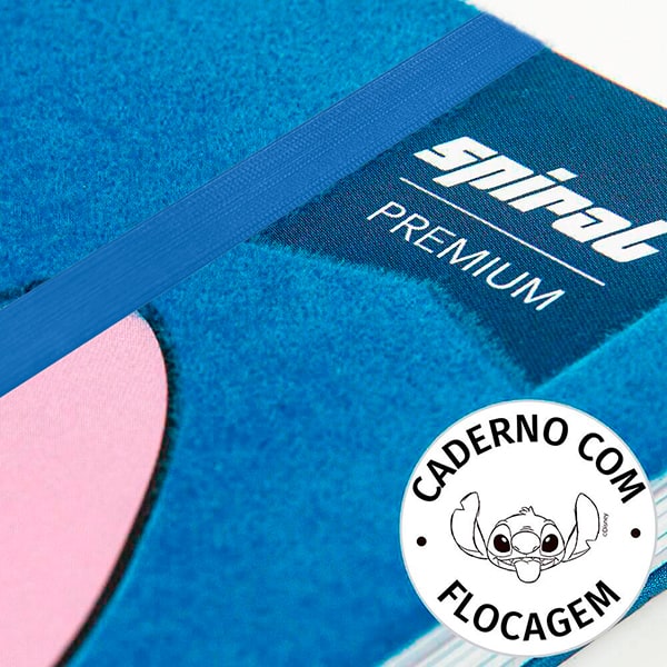 Caderno de Disco Caoa Premium com Flocagem Disney Stitch Grande (200×275 mm) com 80 Folhas Pautadas Gramatura 90g Spiral Ds - PT 1 UN