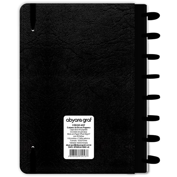 Caderno de disco Capa dura, 80 folhas G, 155x215mm, Preto, 4537, Abyara - PT 1 UN