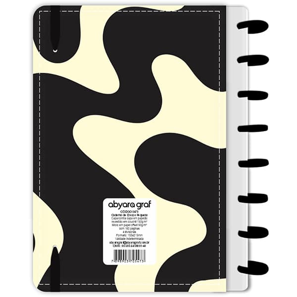 Caderno de disco P, 80 folhas 155 x 215mm, Curvas, Preto, 5473, Abyara - PT 1 UN