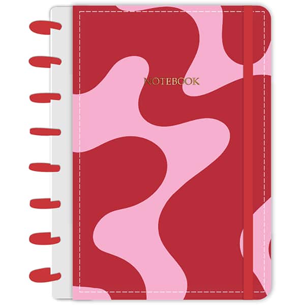 Caderno de disco P, 80 folhas 155 x 215mm, Curvas, Vermelho, 5510, Abyara - PT 1 UN