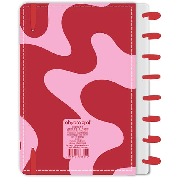 Caderno de disco P, 80 folhas 155 x 215mm, Curvas, Vermelho, 5510, Abyara - PT 1 UN