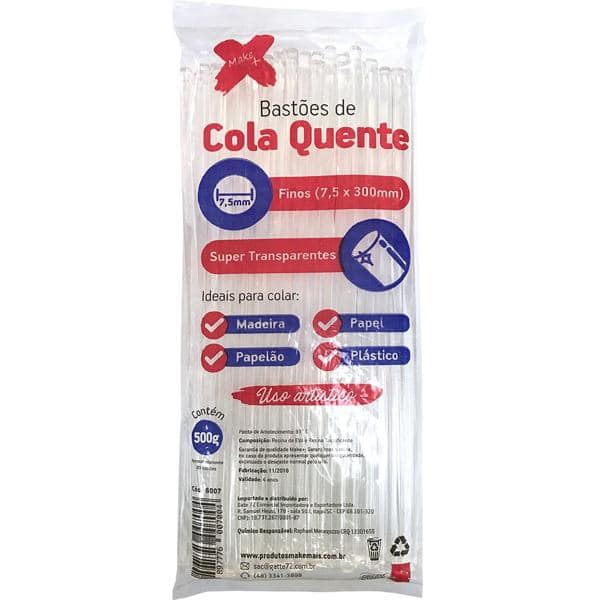 Refil de cola quente fina, 500g, 6005, Make+ - CX 1 UN