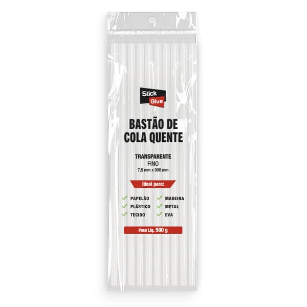 Refil de Cola Quente Fina 500g (38 Bastões) Transparente Stick Glue - PT 1 UN