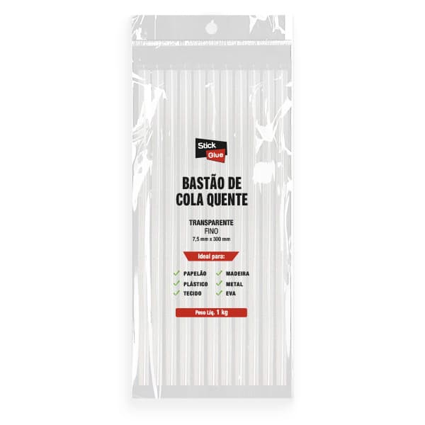 Refil de Cola Quente Fina 1kg (76 Bastões) Transparente Stick Glue - PT 1 UN