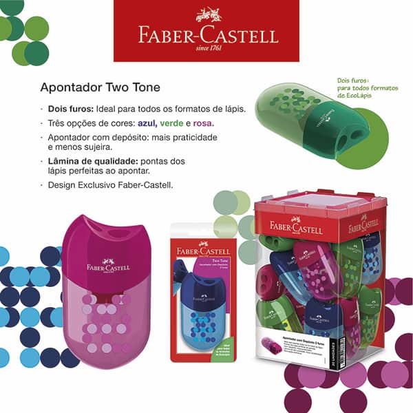 Apontador Duplo com depósito Two Tone, Sortido, Faber-Castell - CX 20 UN