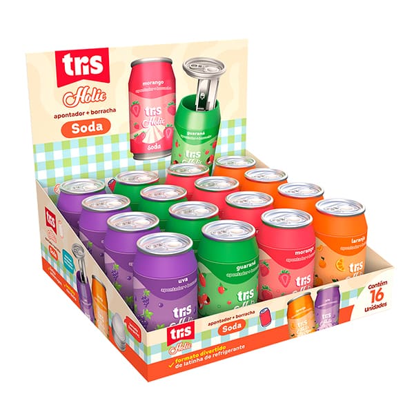 Apontador com depósito e borracha, Soda, Sortido, 910219, Tris - BT 1 UN Apontador com depósito e borracha, Soda, Sortido, 910219, Tris - BT 1 UN