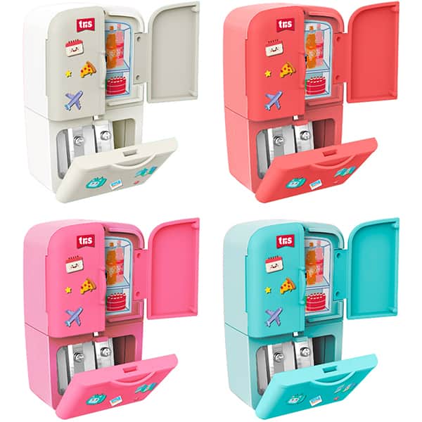 Apontador Duplo com Depósito + Borracha, Mini geladeira, Cores Sortidas, Tris - BT 1 UN Apontador Duplo com Depósito + Borracha, Mini geladeira, Cores Sortidas, Tris - BT 1 UN