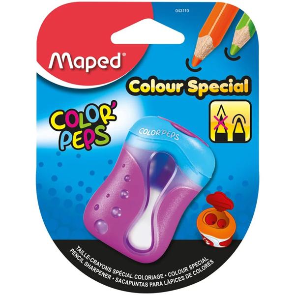 Apontador com Depósito Color Peps, 2 Furos, Padrão e Jumbo, Cores Sortidas, Maped - BT 1 UN