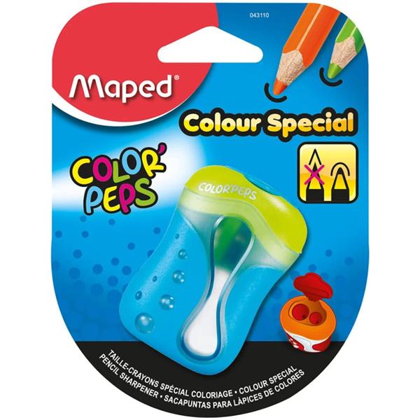 Apontador com Depósito Color Peps, 2 Furos, Padrão e Jumbo, Cores Sortidas, Maped - BT 1 UN