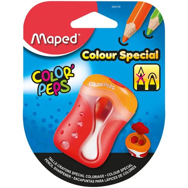 Apontador com Depósito Color Peps, 2 Furos, Padrão e Jumbo, Cores Sortidas, Maped - BT 1 UN