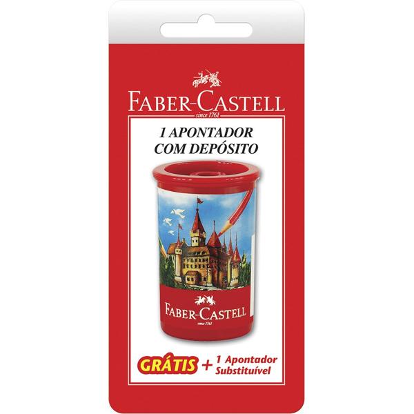 Apontador com Depósito Tubo Plástico, Estampas sortidas, Faber-Castell - BT 1 UN Apontador com Depósito Tubo Plástico, Estampas sortidas, Faber-Castell - BT 1 UN