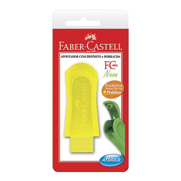 Apontador com Depósito e Borracha, Cores Sortidas, Faber-Castell - BT 1 UN Apontador com Depósito e Borracha, Cores Sortidas, Faber-Castell - BT 1 UN