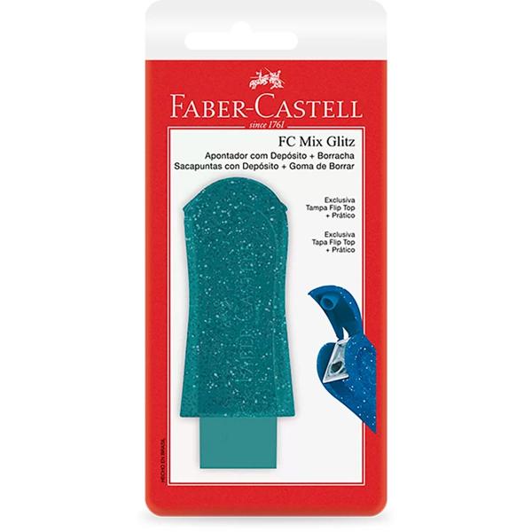 Apontador com Deposito e Borracha Glitter, Cores Sortidas, Faber-Castell BT 1 UN Apontador com Deposito e Borracha Glitter, Cores Sortidas, Faber-Castell BT 1 UN
