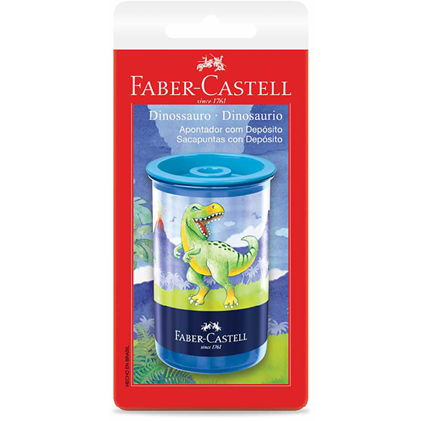 Apontador com depósito, Dinossauros, Faber-Castell - BT 1 UN Apontador com depósito, Dinossauros, Faber-Castell - BT 1 UN