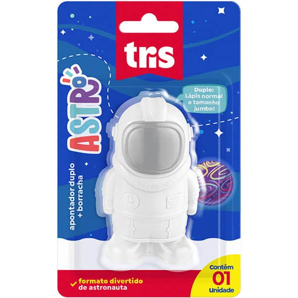 Apontador duplo com borracha, Astronauta, Cores sortidas, 905338, Tris - BT 1 UN