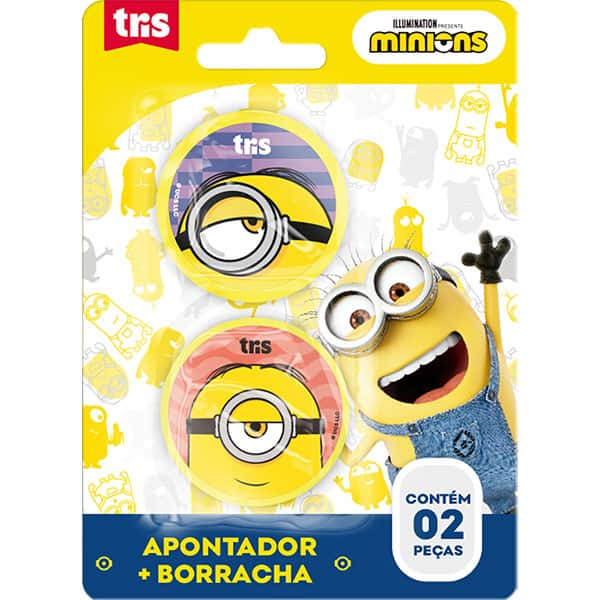 Kit Apontador com depósito + 1 borracha, Minions, 908513, Tris - BT 1 UN