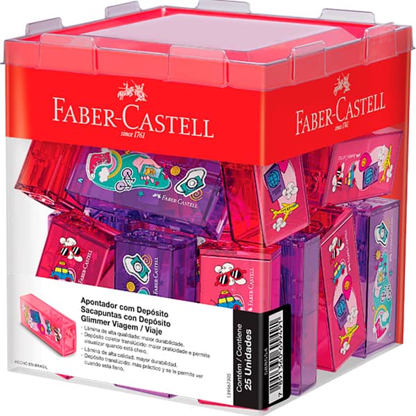Apontador com depósito Glimmer, Viagem, Roxo e Rosa, Faber-Castell - DP 25 UN