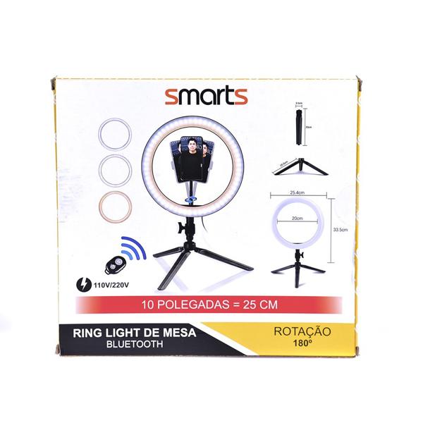 Ring Light Iluminador de Mesa com 3 tonalidades de Luz, Tripé e controle bluetooth - Smarts PC 1 UN