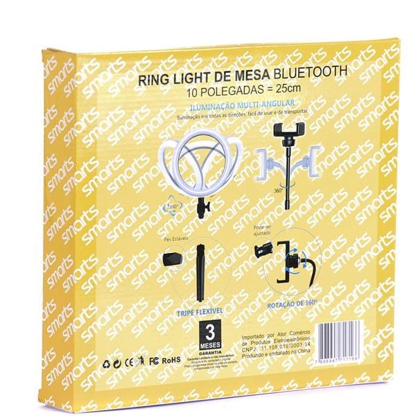 Ring Light Iluminador de Mesa com 3 tonalidades de Luz, Tripé e controle bluetooth - Smarts PC 1 UN