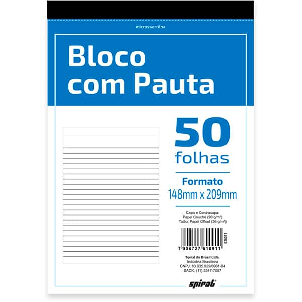 Bloco de anotação com pauta, 148mm x 209mm, 50 folhass, 2310911, Spiral - 1 UN