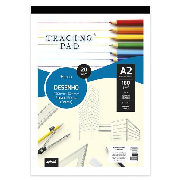 Bloco de desenho A2, Creme, 180g, Tracing Pad, 81425, Spiral - BL 20 FL