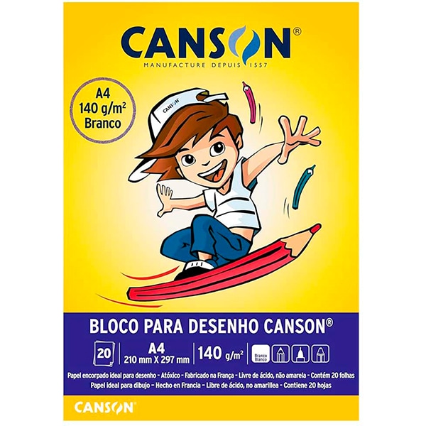 Bloco de desenho A4 branco 140g Canson BL 20 FL