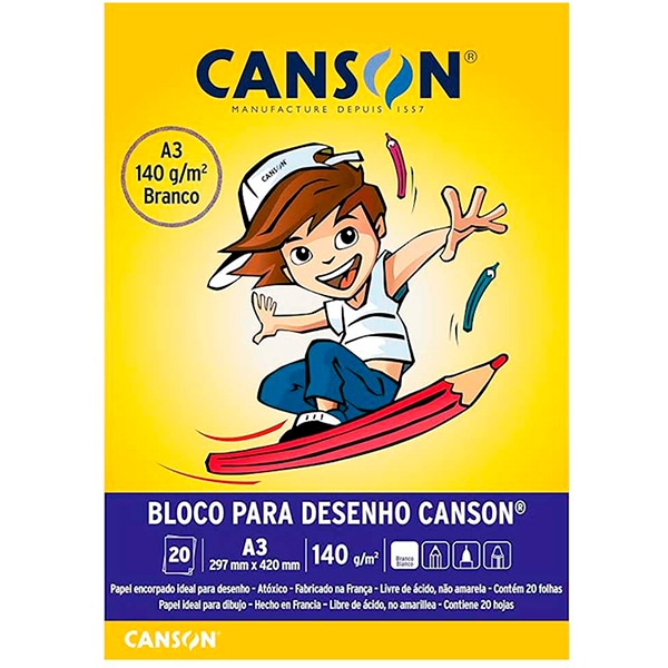 Bloco de desenho A3 branco 140g Canson BL 20 FL