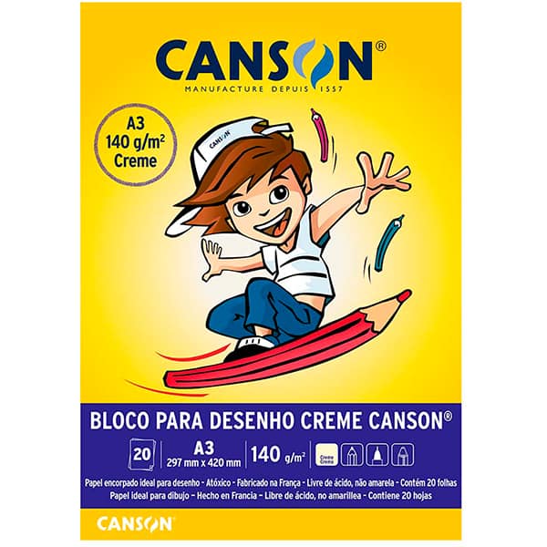 Bloco de desenho A3 creme 140g Canson BL 20 FL