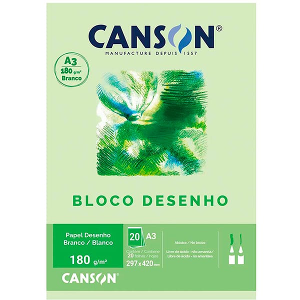 Bloco de desenho A3 branco 180g Canson BL 20 FL