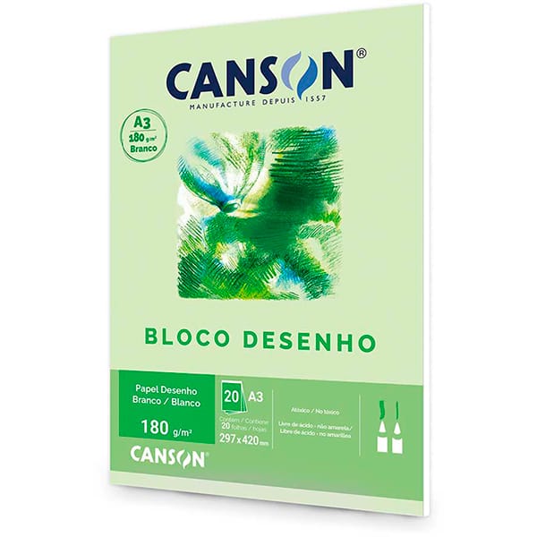 Bloco de desenho A3 branco 180g Canson BL 20 FL