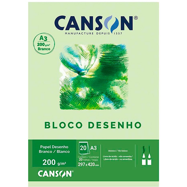 Bloco de desenho A3 branco 200g Canson BL 20 FL