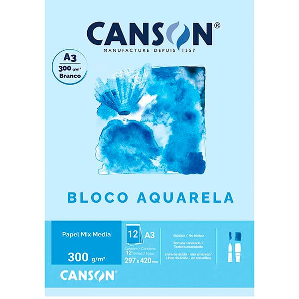 Bloco aquarela A3 300g Canson BL 12 FL