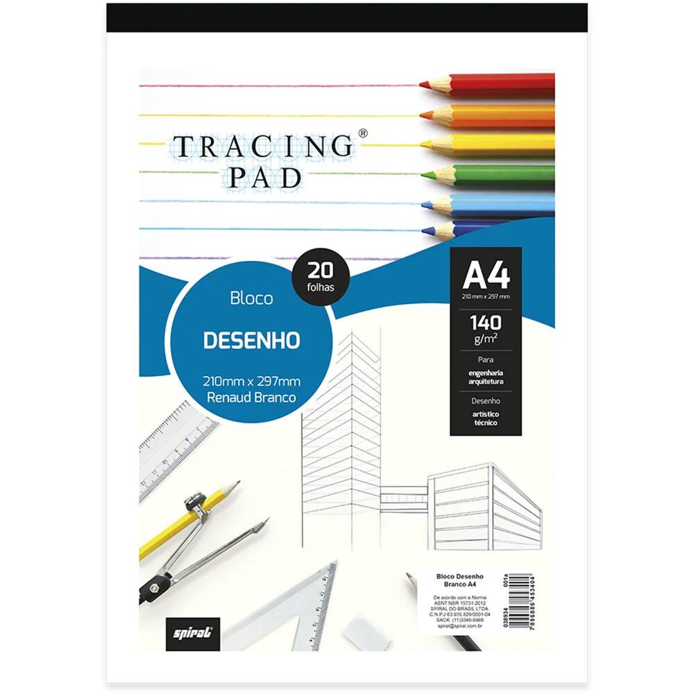 Bloco Desenho A4 Branco 140g Tracing Pad Spiral Bl 20 Fl 4198