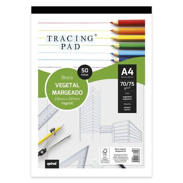 Bloco vegetal margeado A4 70/75g 50 fls Tracing Pad 81548 Spiral BL 50 FL