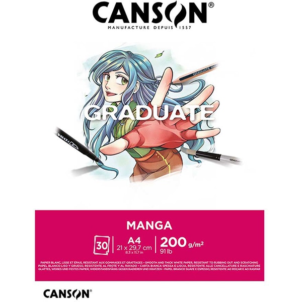 Bloco de desenho A4, Mangá, Branco, 200g, C31250P030, Canson - BL 30 FL