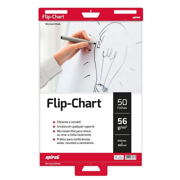 Bloco flip chart, 640 x 880mm, 56g, 50 folhas, Branco, 61731, Spiral - PT 1 UN