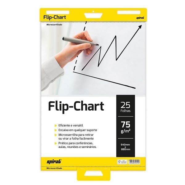 Bloco flip chart, 640 x 880mm, 75g, 25 folhas, Branco, Spiral - PT 1 UN